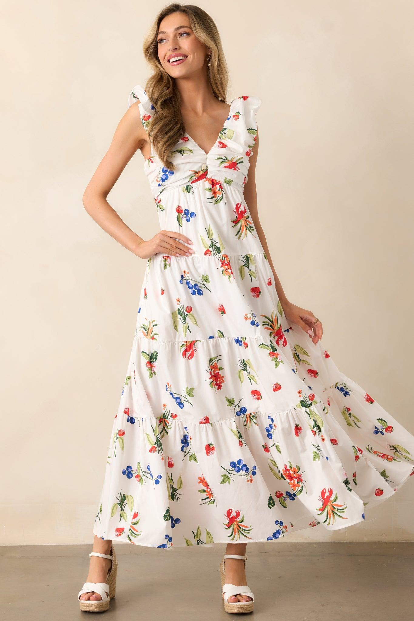 In The Breeze White Cotton Coastal Print Maxi Dress Product Image