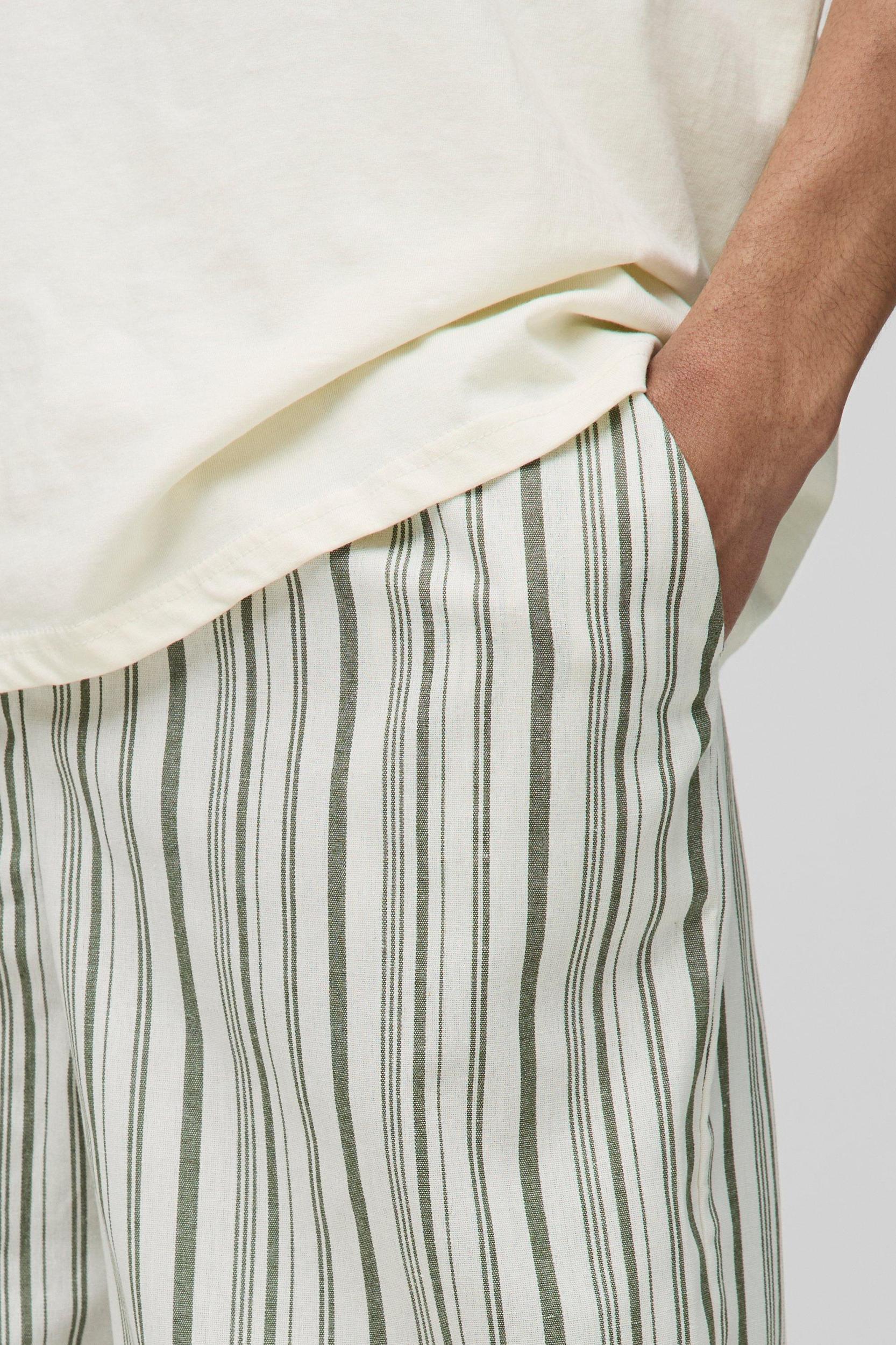 Elasticated Waist Relaxed Stripe Linen Look Trousers | boohooMAN USA Product Image