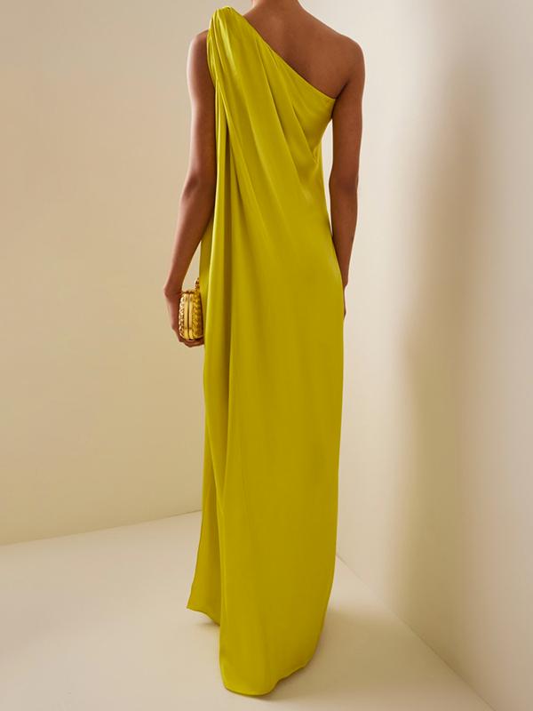 Loose Sleeveless Solid Color One-shoulder Maxi Dresses Product Image