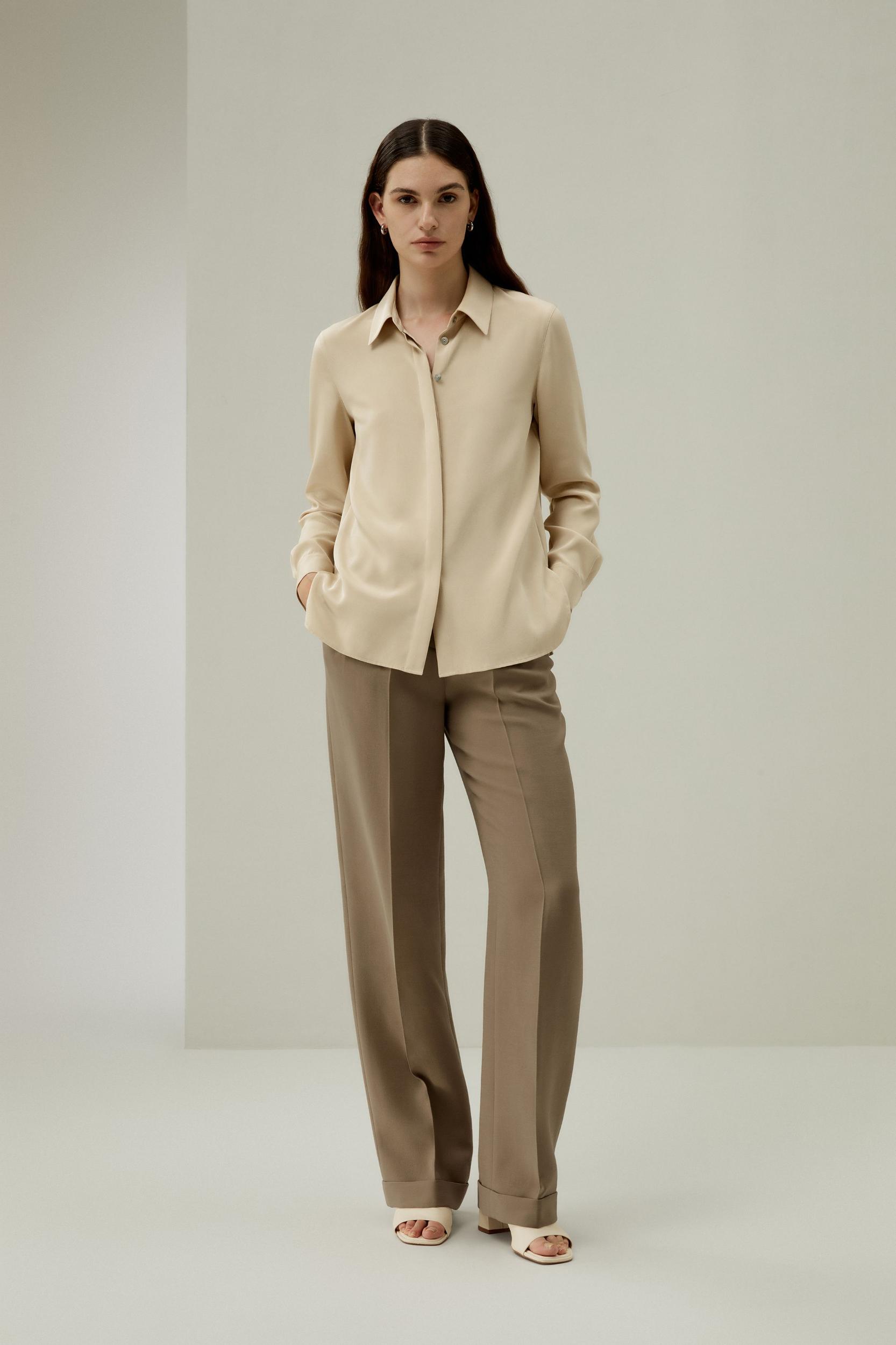 LILYSILK Silk Tops - Female - Dune Silk Georgette - Flattering Long Sleeve Shirt M Product Image