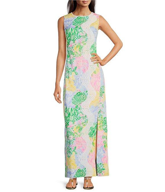 Lilly Pulitzer Sarabeth Bright Delight Patch Print Round Neck Sleeveless Maxi Dress Product Image