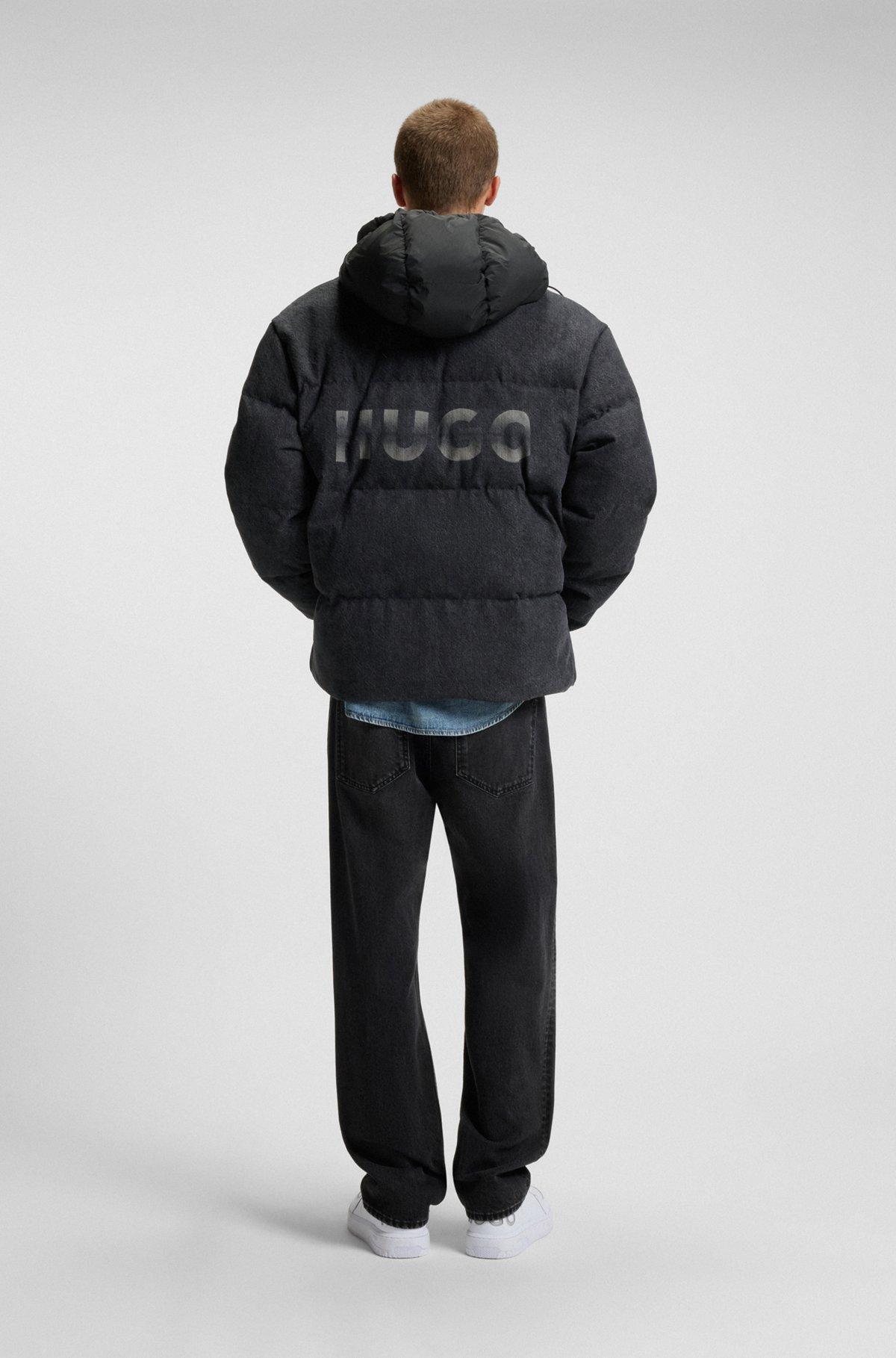 Relaxed-fit padded jacket in black denim with logos Product Image