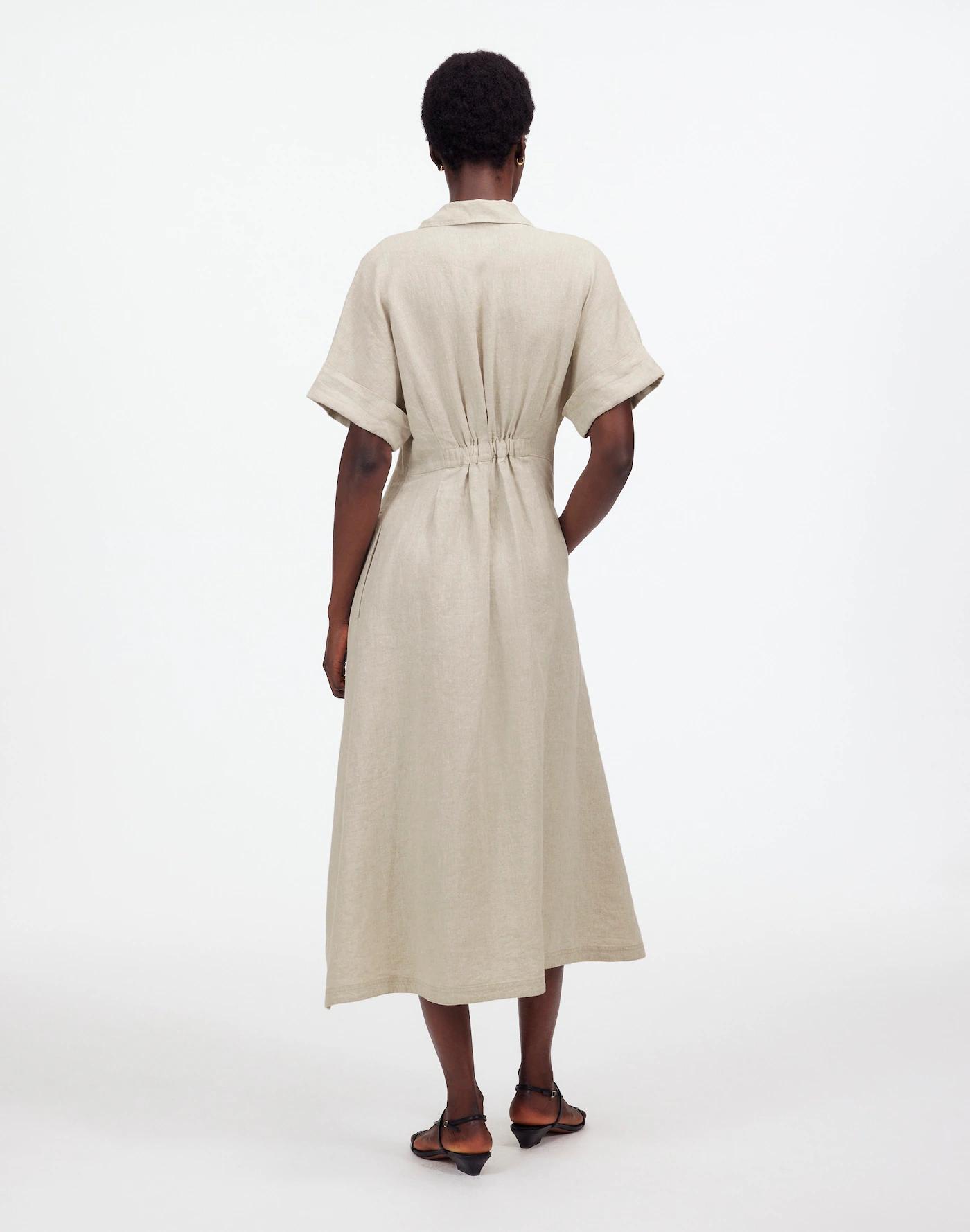 Petite Pleated Button-Front Midi Shirtdress in 100% Linen Product Image