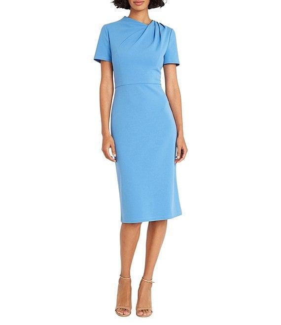 Maggy London Stretch Crepe Twist Crew Neck Short Sleeve Sheath Dress Product Image