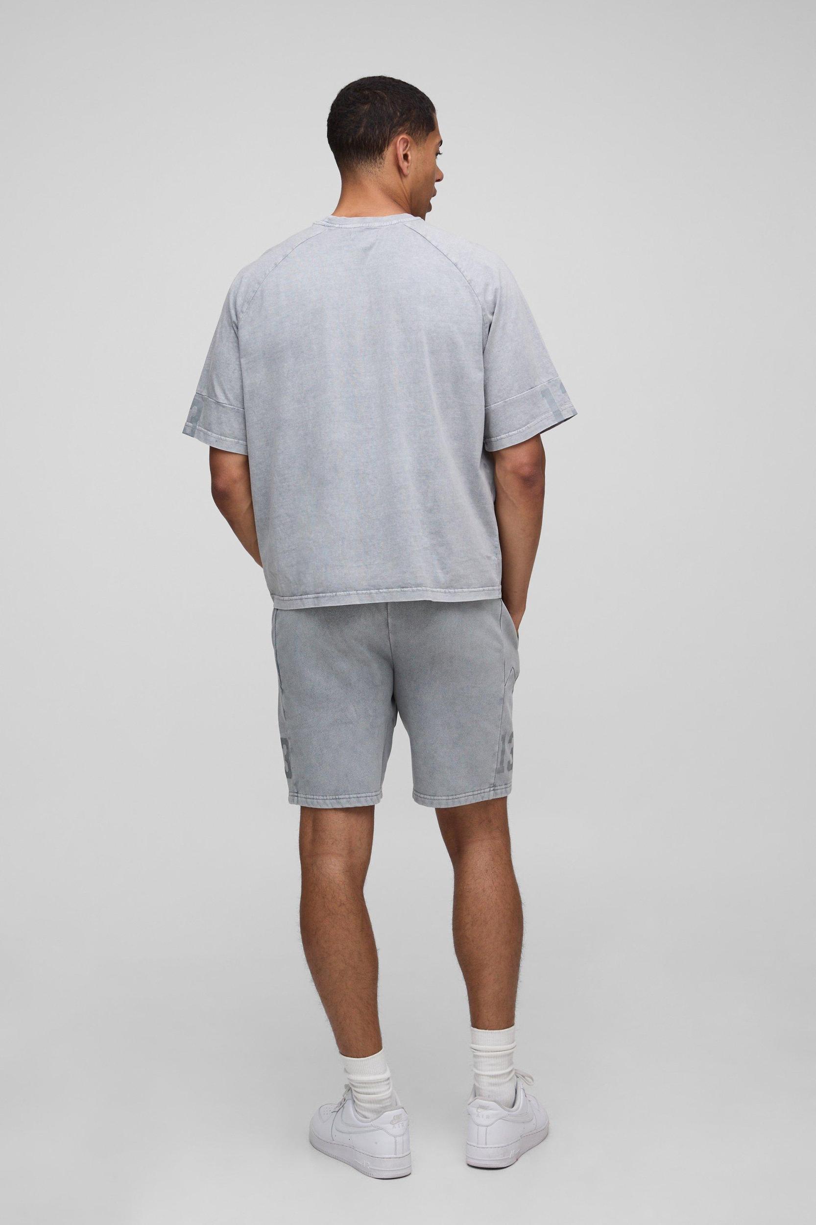 Oversized Boxy Varsity Washed T-Shirt & Short Set | boohooMAN USA Product Image