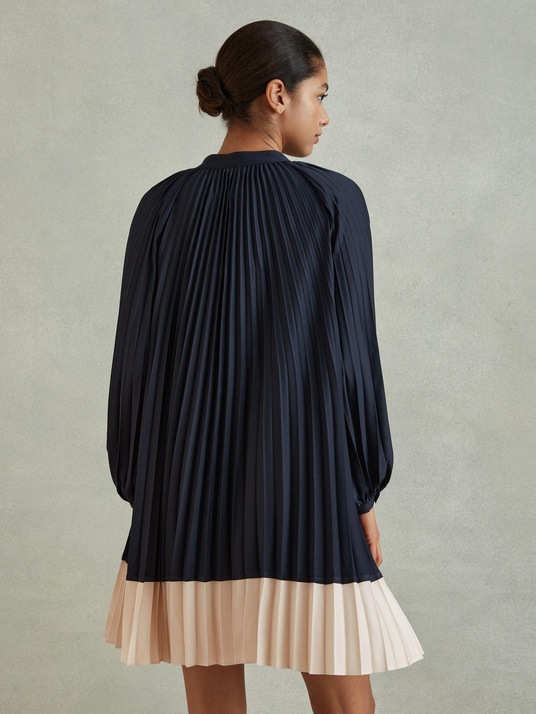 Pleated Colourblock Mini Dress in Navy/Blush Product Image