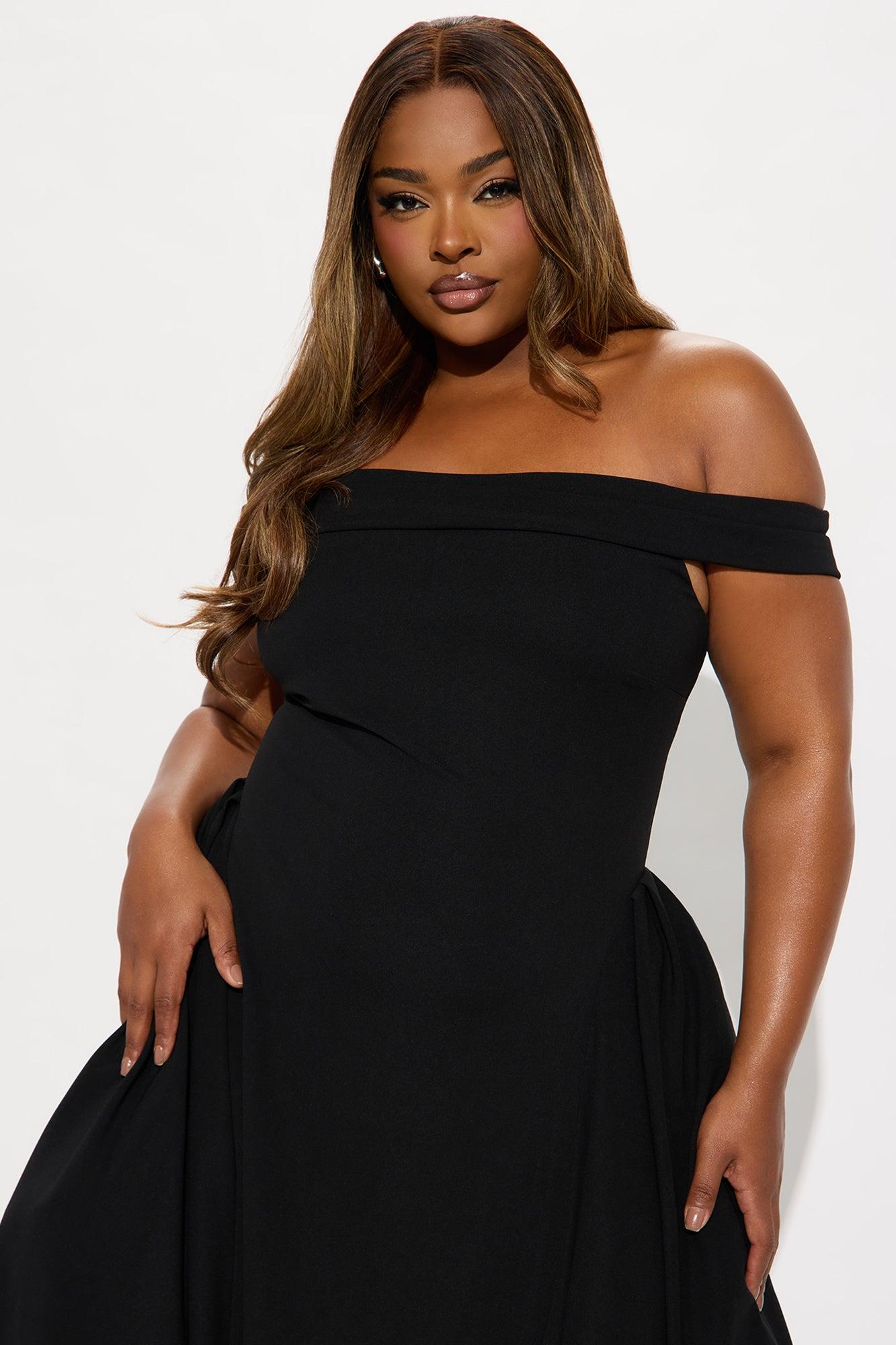 Yara Off Shoulder Midi Dress - Black Female Product Image