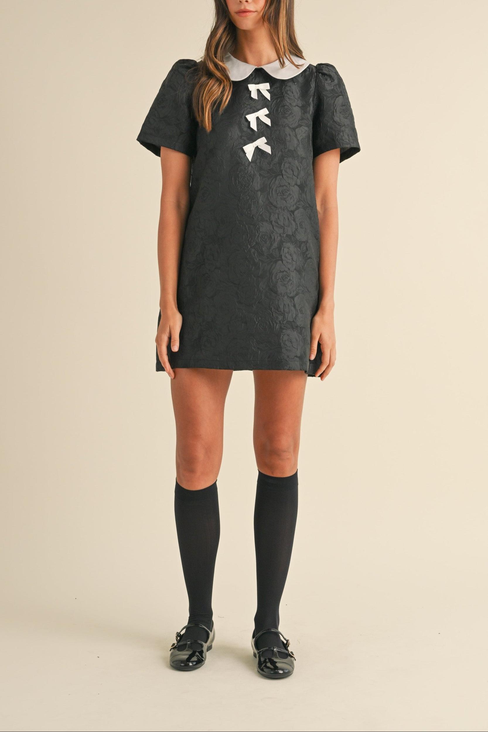 Floral Jacquard Peter Pan Collared Mini Dress Product Image