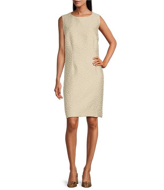 Caroline Rose Shimmering Sands Textured Jacquard Sleeveless Sheath Dress Product Image