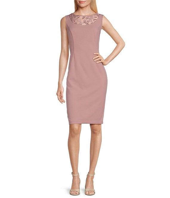 Le Bos Illusion Floral Detail Sleeve Stretch Crepe Jacket Dress Product Image