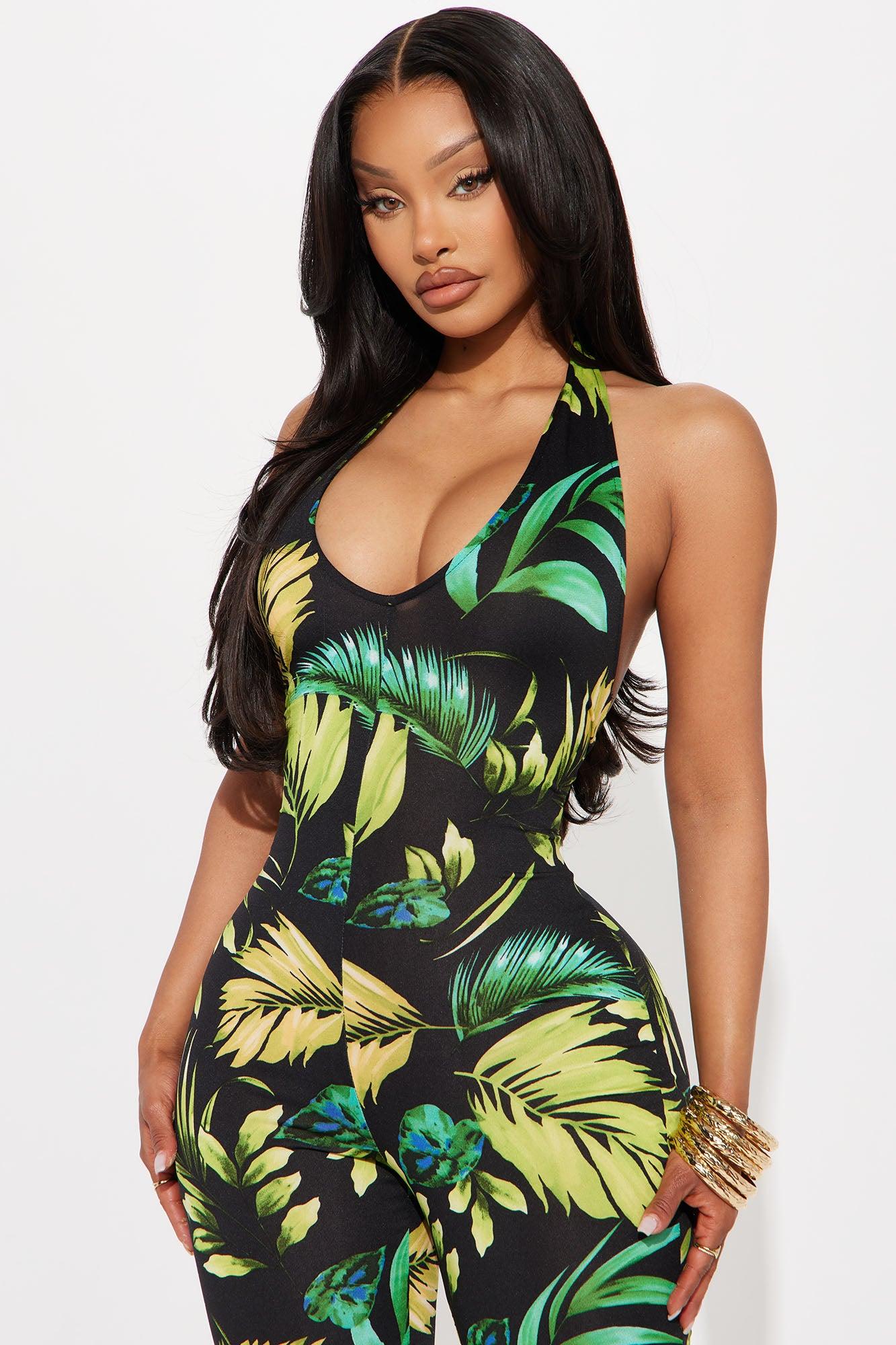 Myra Tropical Flare Jumpsuit - Black/combo Product Image