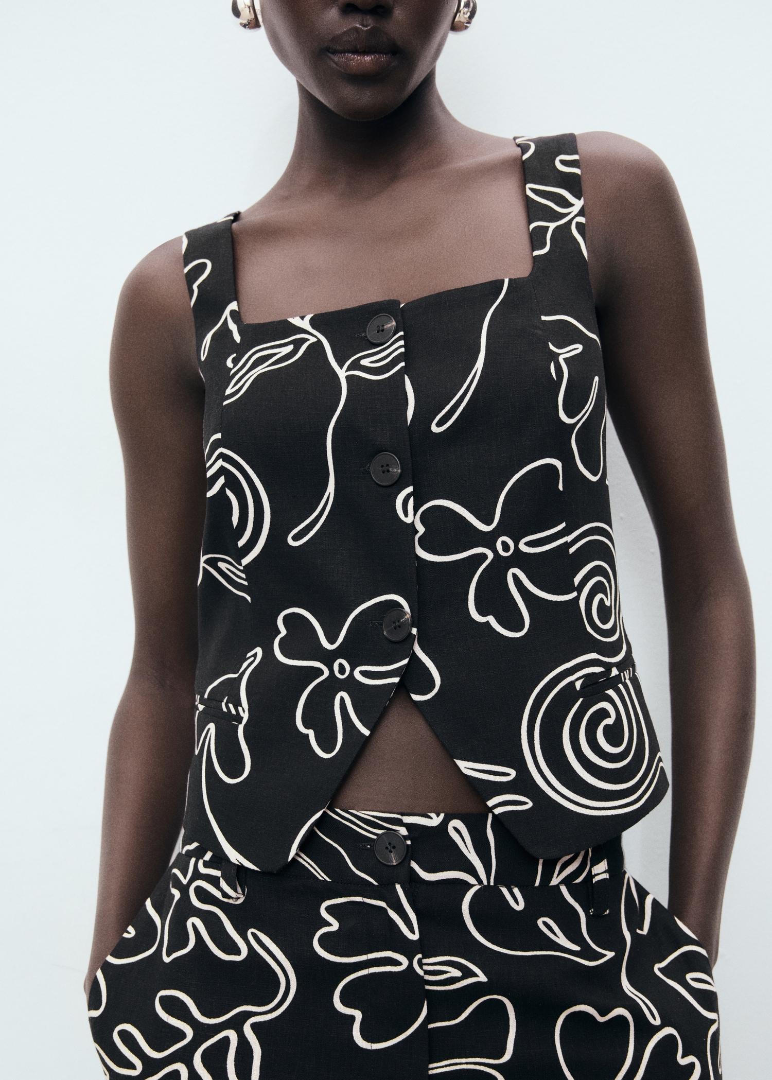 Floral-print linen suit vest - Women | MANGO USA Product Image