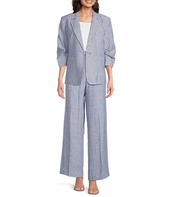tyler boe Palmer Linen Stripe Wide Leg Pull-On Pants Product Image
