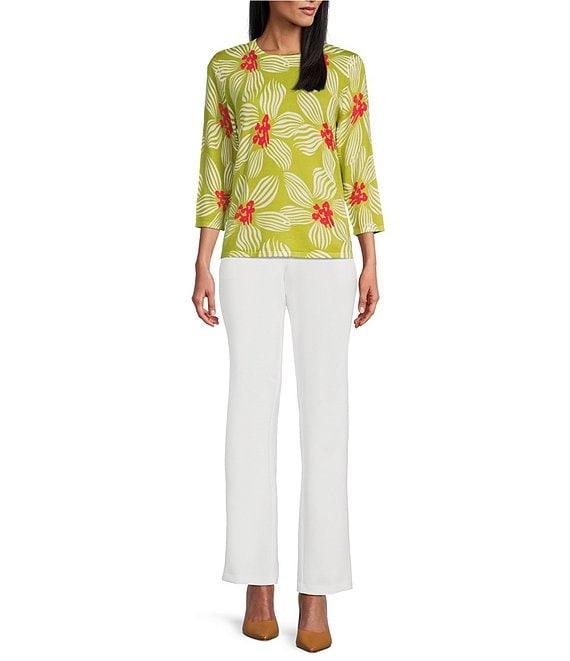 Investments Stripe Petals 3/4 Sleeve Crew Neck Top Product Image