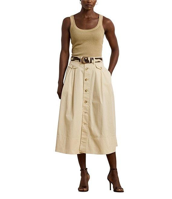 Lauren Ralph Lauren Micro-Sanded Twill Button Front Midi Skirt Product Image
