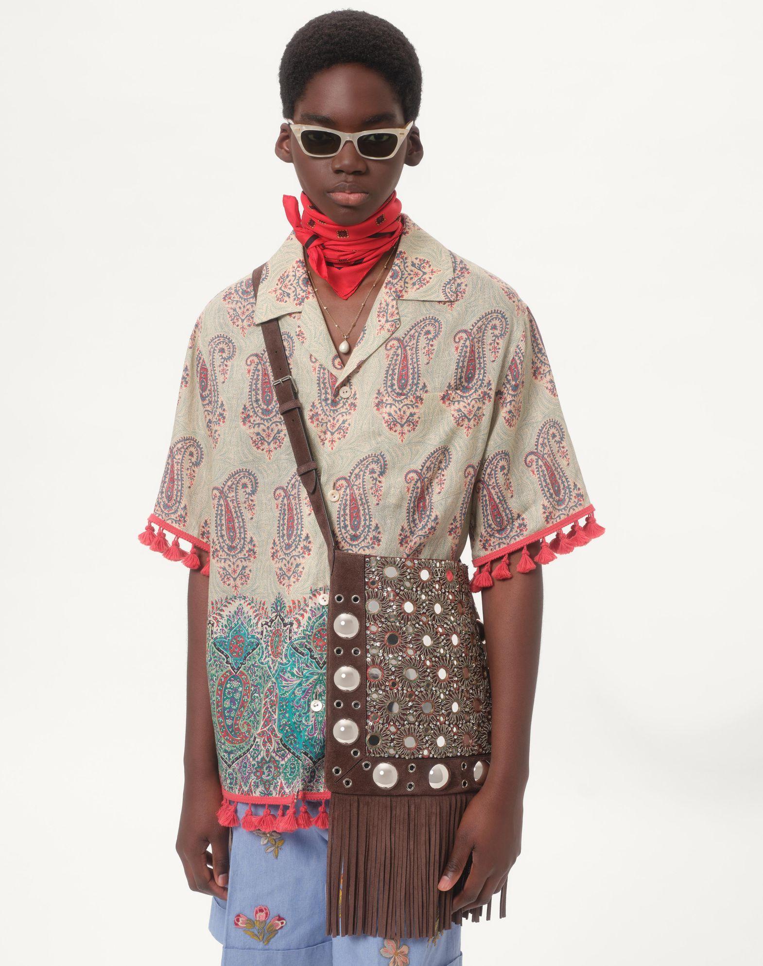 Lightweight Linen Bowling Shirt With Voyage Imaginaire Print Product Image