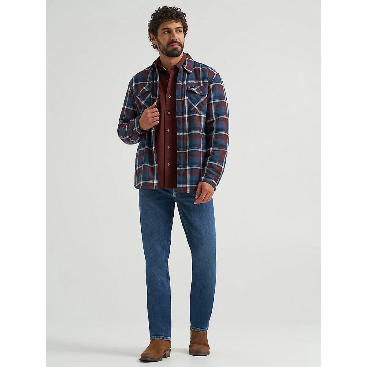 Men's Heavyweight Sherpa Lined Plaid Shirt Jacket in Dark Sapphire Product Image
