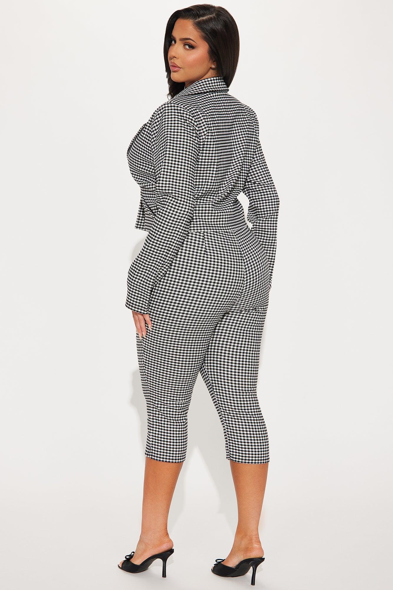 Mariana Gingham Blazer Capri Set - Black/White Product Image