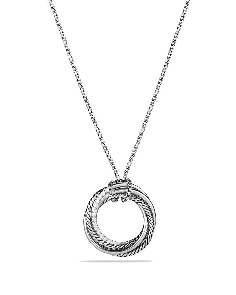 Womens Crossover Pendant Necklace in Sterling Silver with Diamonds, 26mm Product Image