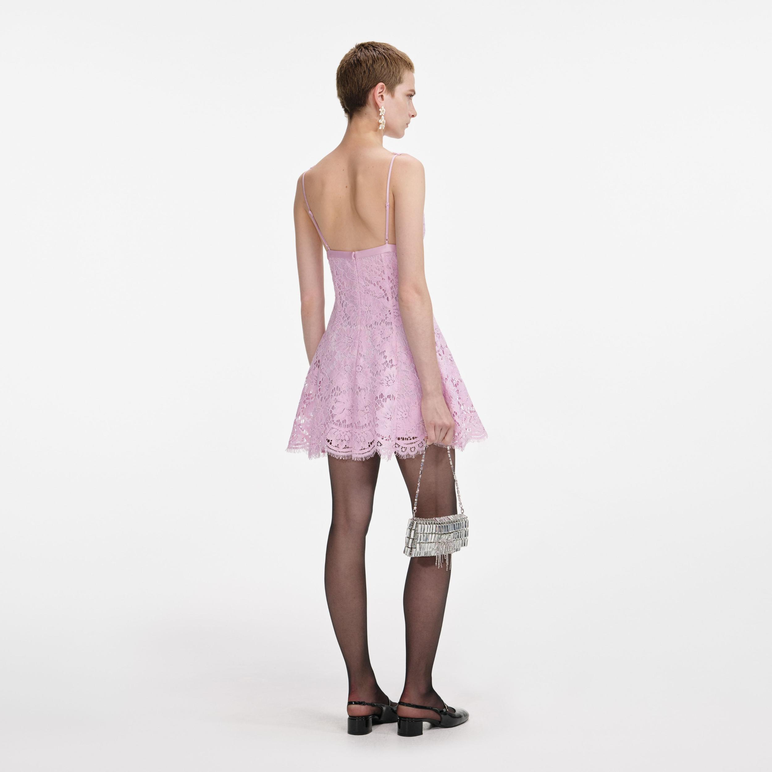 Pink Floral Lace Mini Dress Product Image