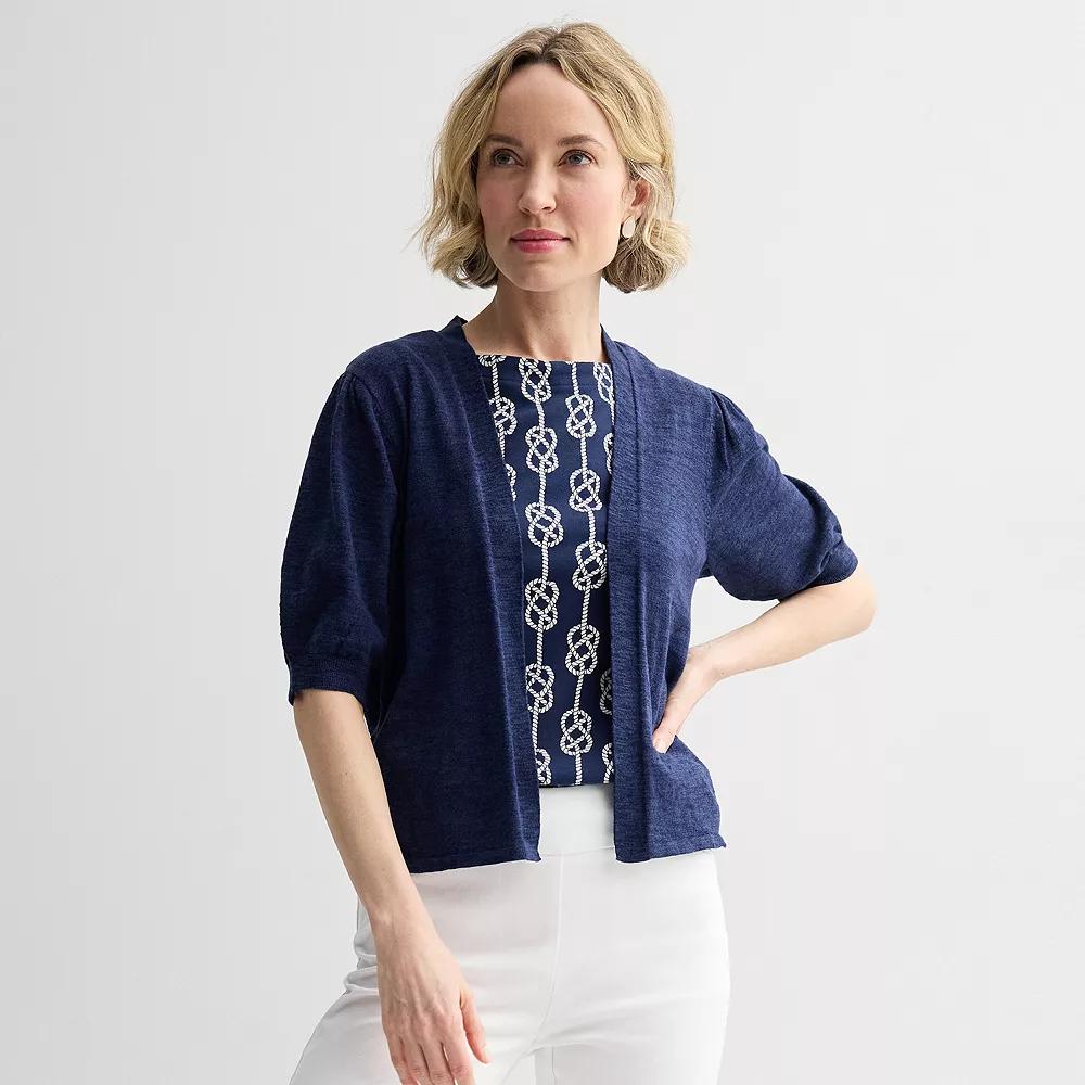 Women's Croft & Barrow® Puff Elbow Sleeve Open Front Cardigan, Size: Small, Seattle Blue Product Image
