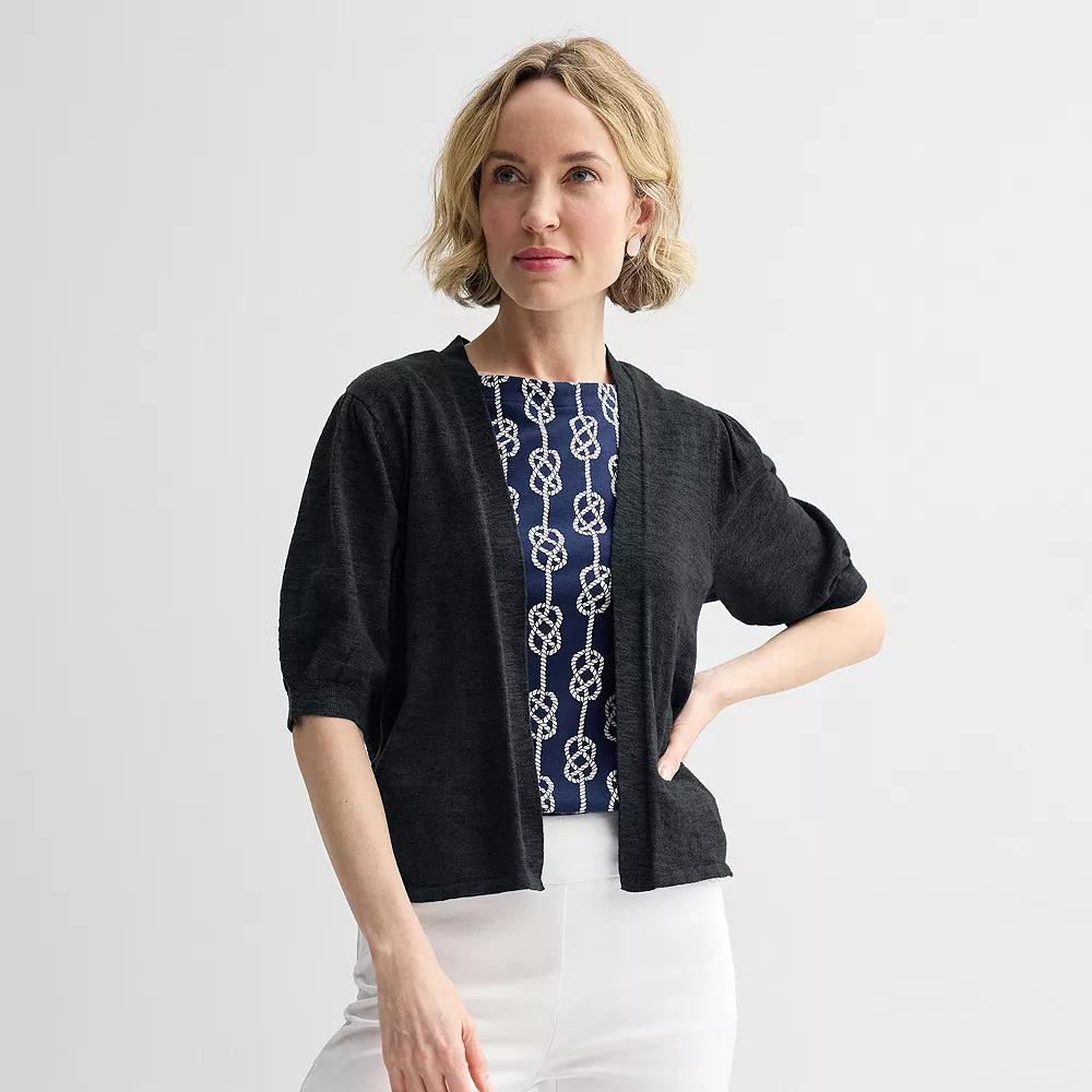 Women's Croft & Barrow® Puff Elbow Sleeve Open Front Cardigan, Size: Small, Bright White Product Image