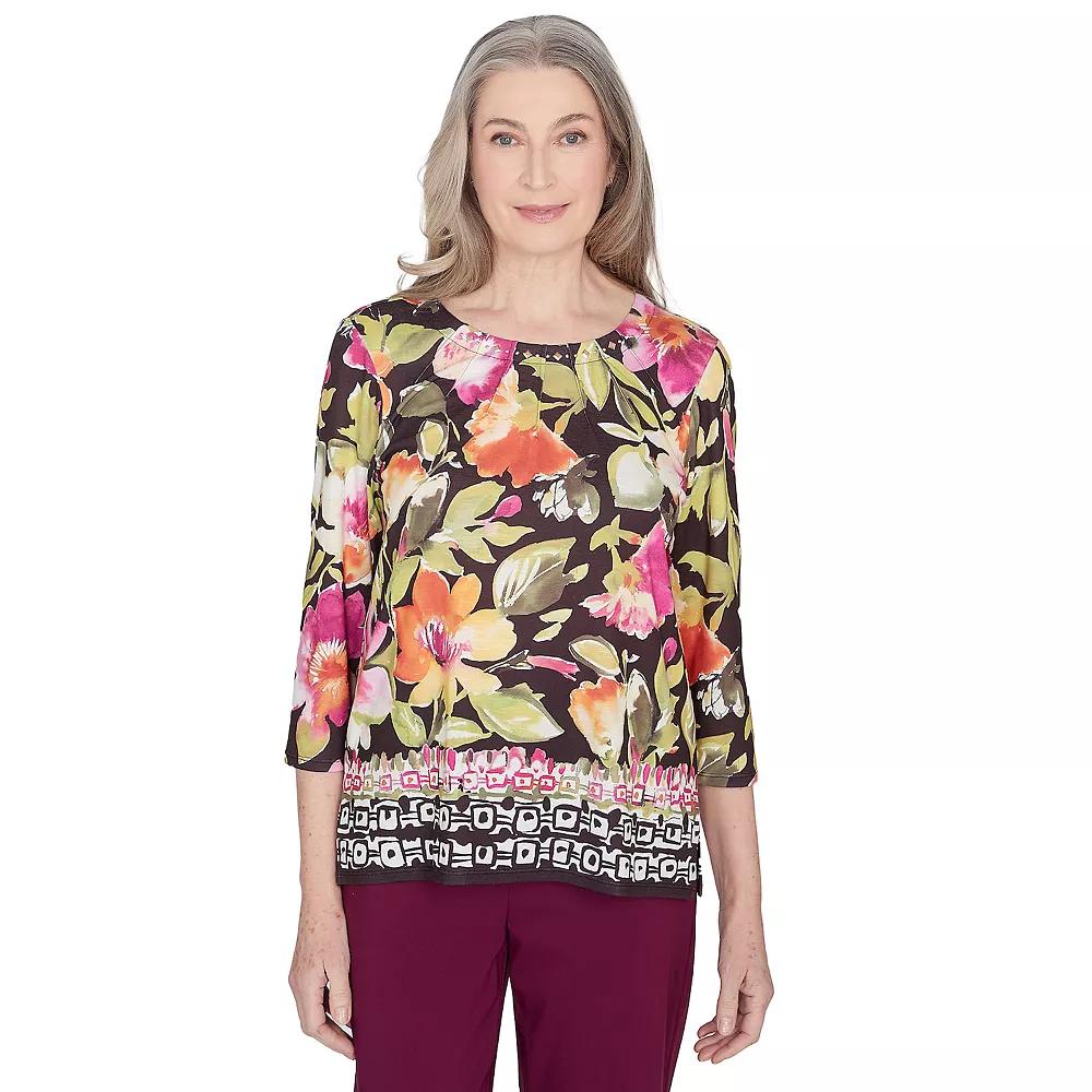 Petite Alfred Dunner Bold Floral Geometric Border Top, Women's,  Product Image