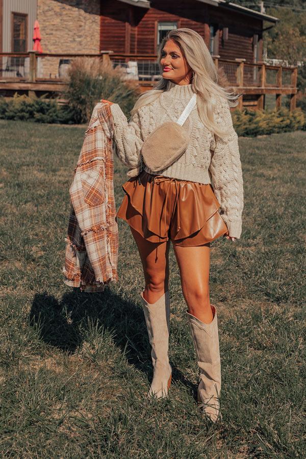 Midnight Kiss High Waist Faux Leather Shorts In Camel Product Image