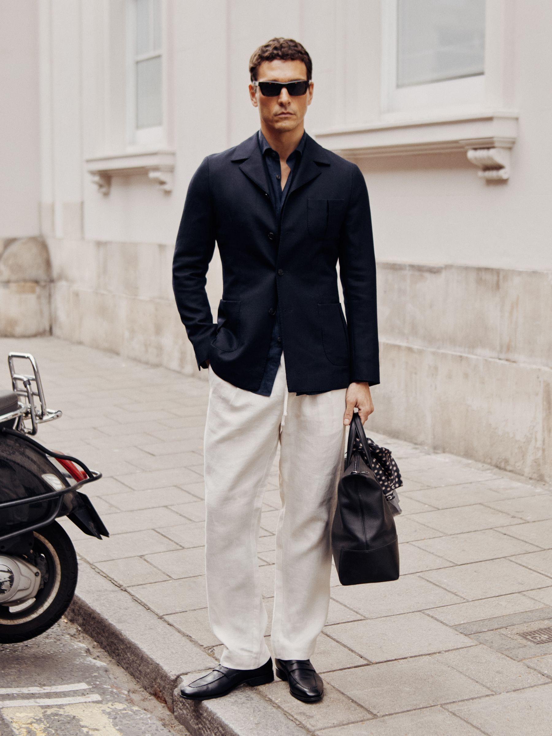 Wool-Blend Single-Breasted Blazer Slim-Fit in Navy Product Image