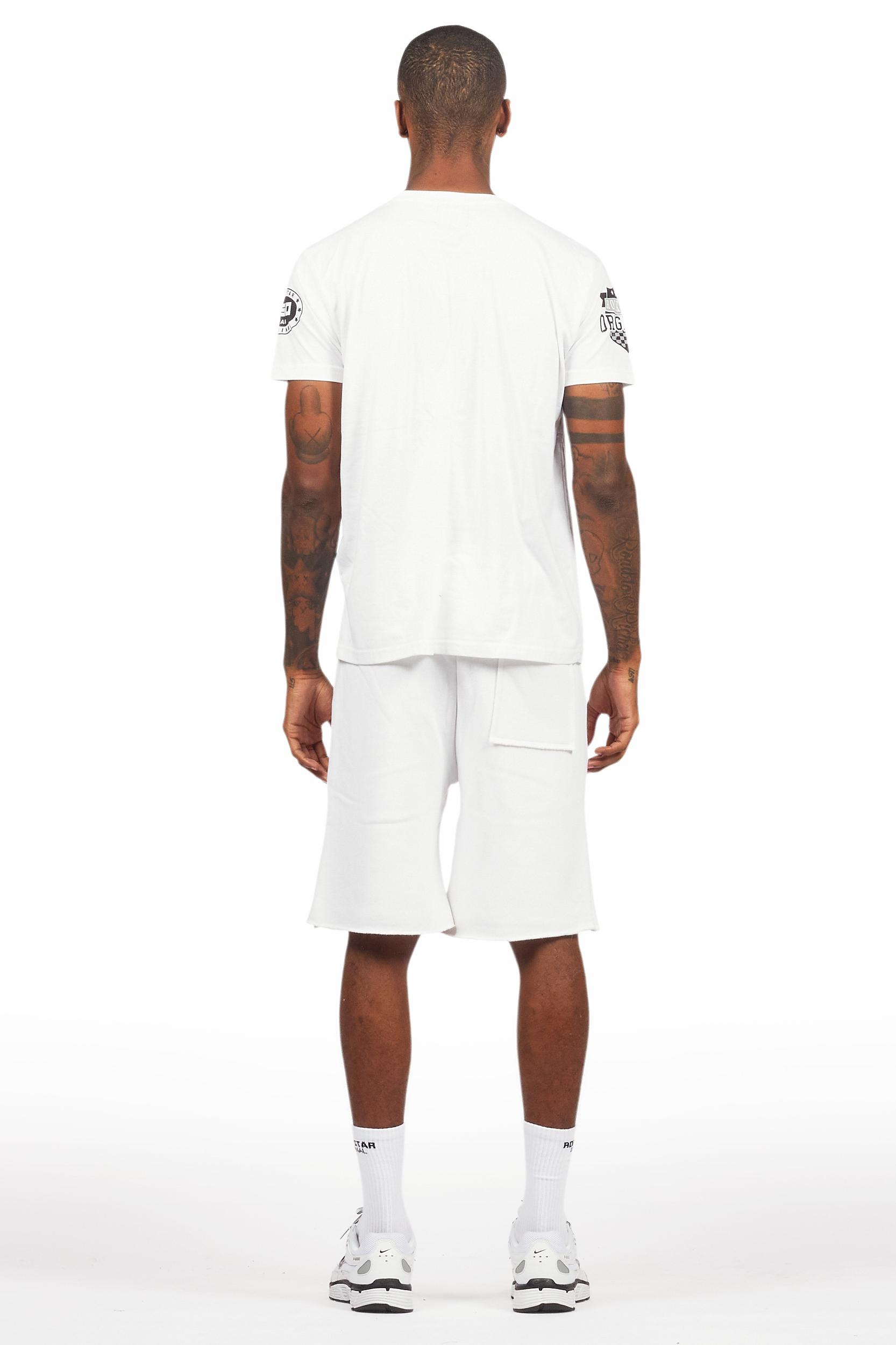Amos White T-Shirt/Raw Edge Short Set Male Product Image