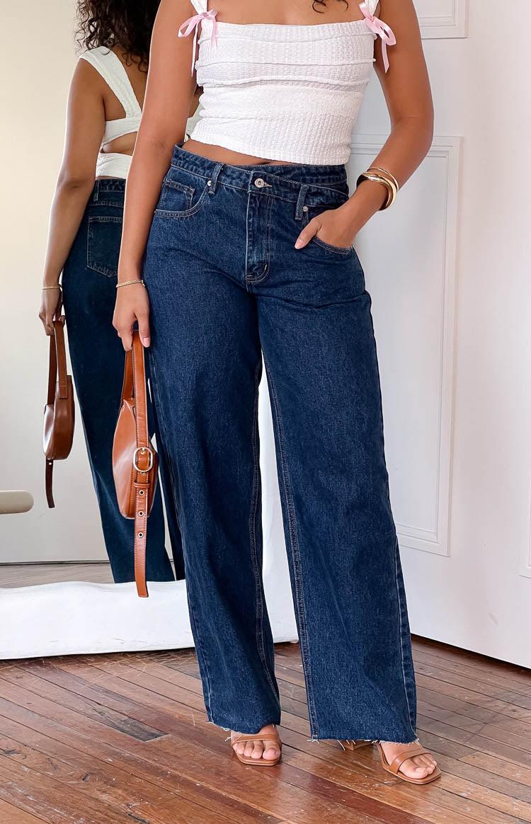 Kansis Dark Blue Uneven Waist Jeans Baby Product Image