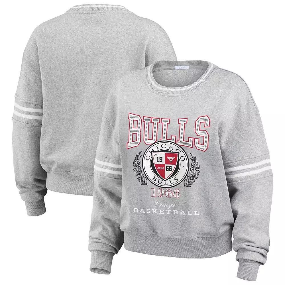 Women's WEAR by Erin Andrews Heather Gray Chicago Bulls French Terry Pullover Sweatshirt,  Product Image