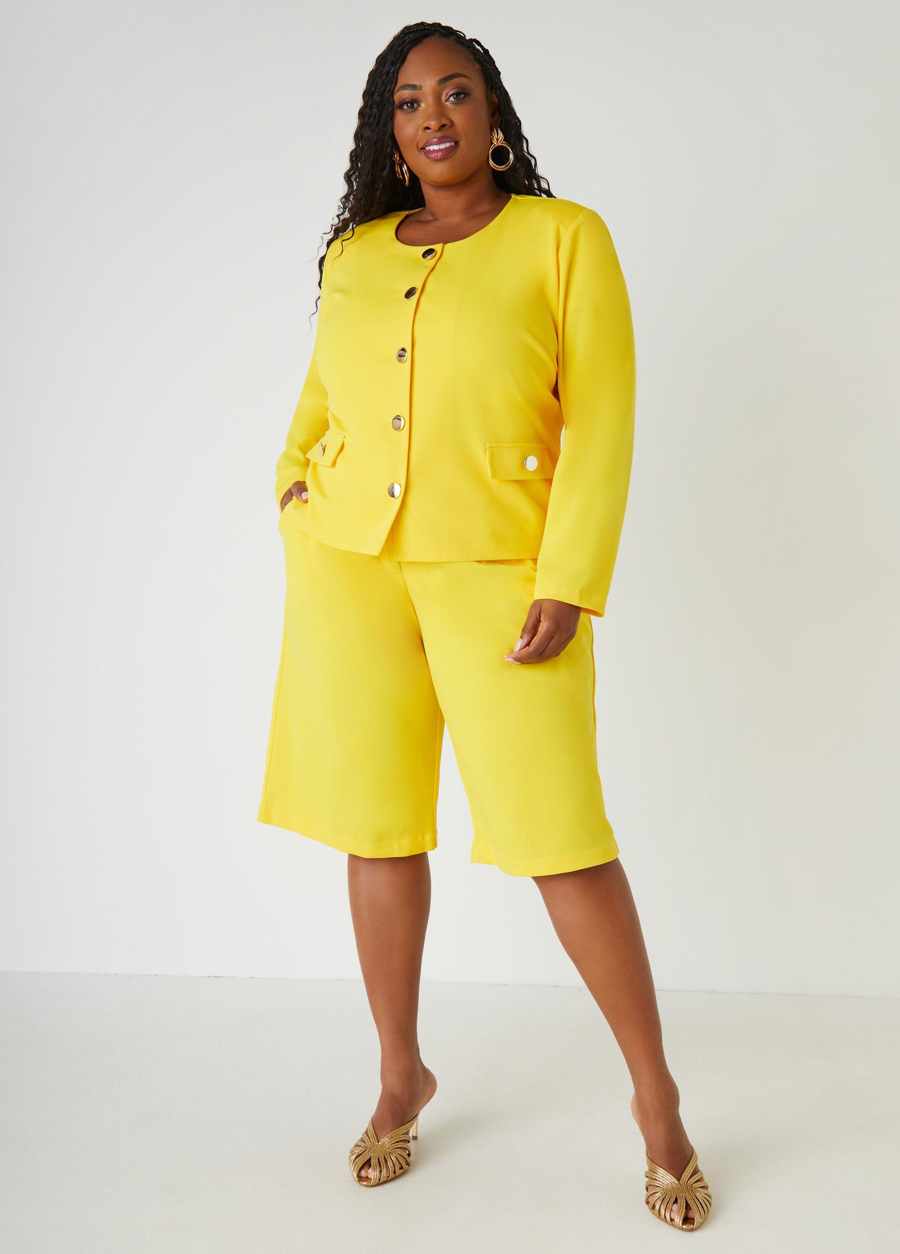 Plus Size Button Detailed Crepe Jacket Ashley Stewart Product Image