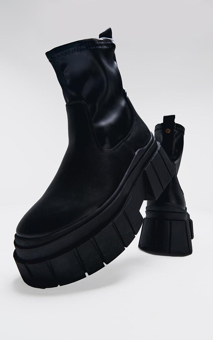 Black Matte Round Toe Chunky Sole Chelsea Boots Product Image