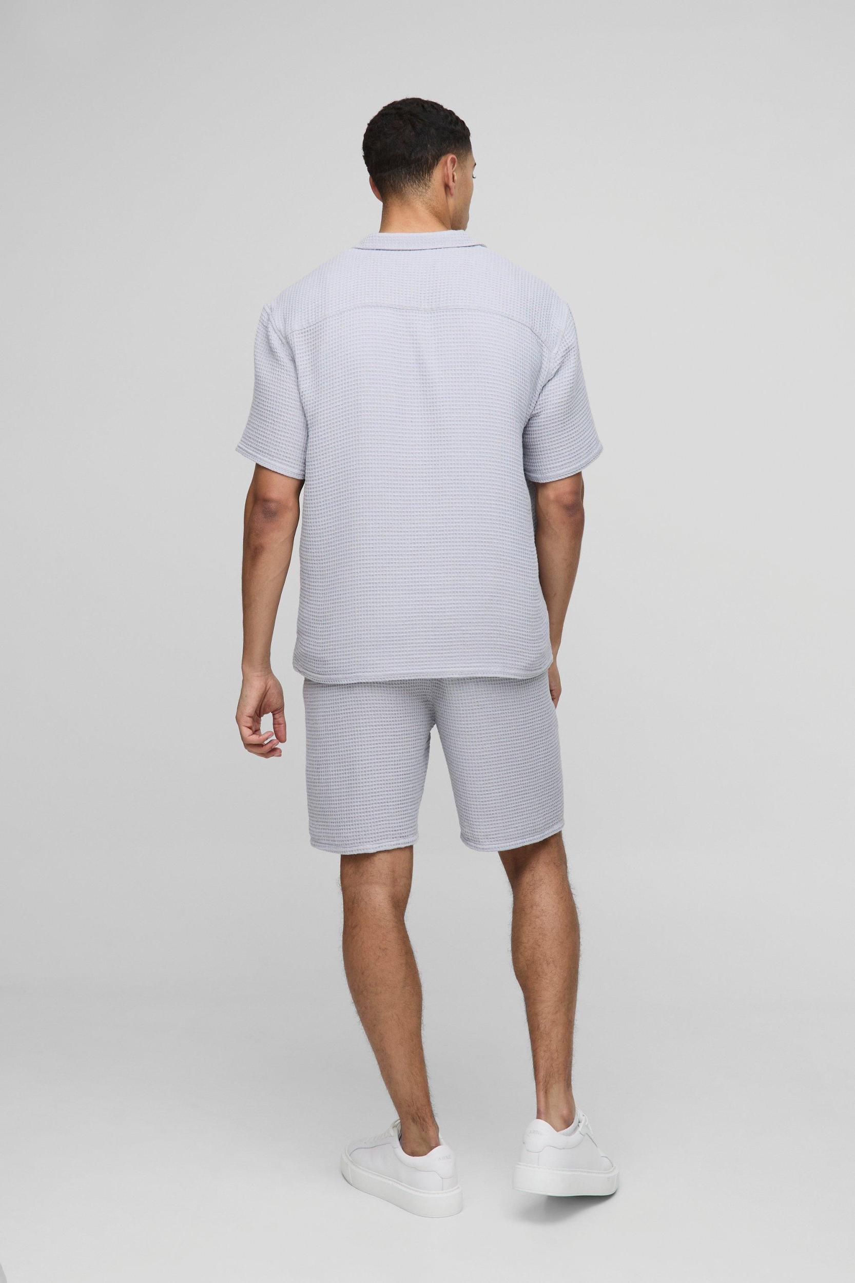 Oversized Revere Waffle Shirt & Short Set | boohooMAN USA Product Image