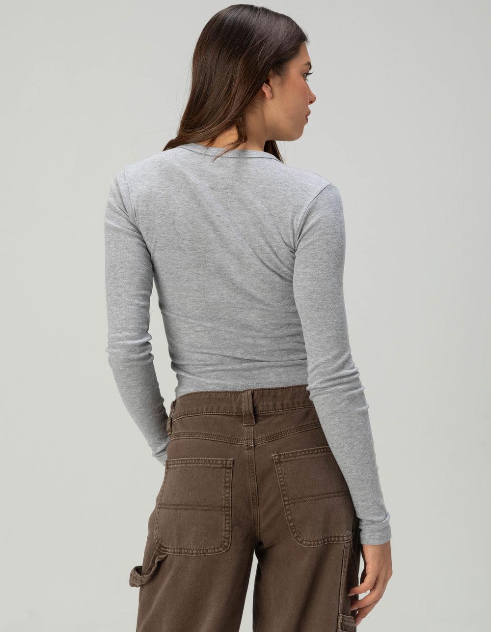 RSQ Womens Star Long Sleeve Baby Tee - GRAY Product Image