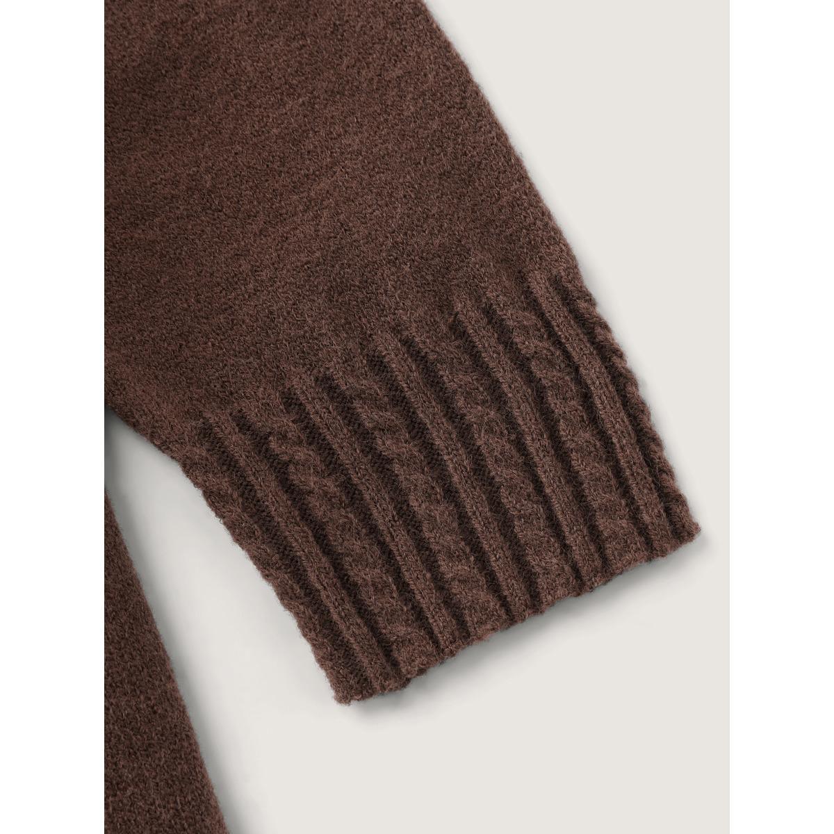 Plus Size Cinched-Waist Collar Button Sweater Dress Browncoffeecolor Women Office Bodycon Long Sleeve Office Sweater Dresses BloomChic 10/M Product Image