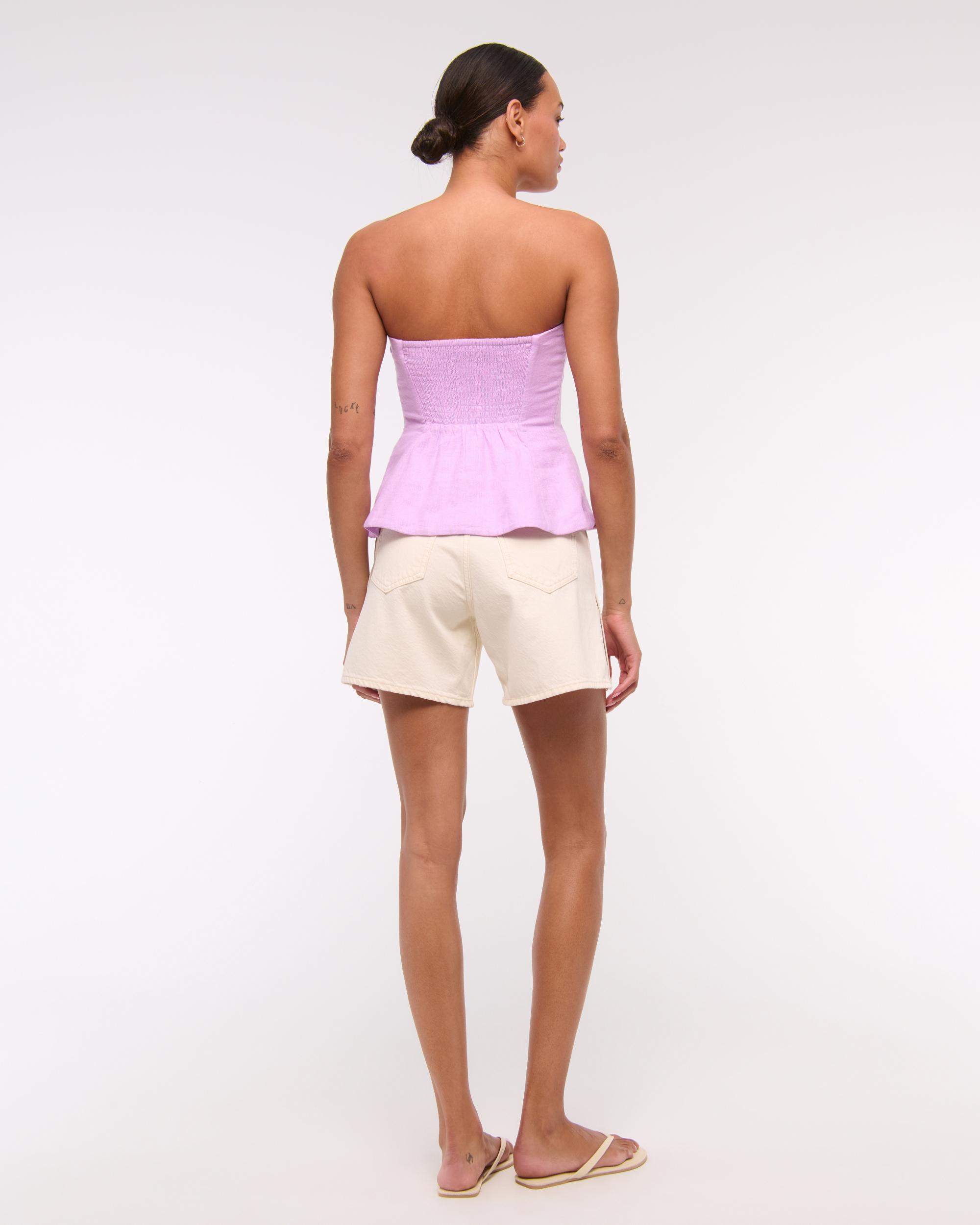 Linen-Blend Strapless Peplum Top Product Image