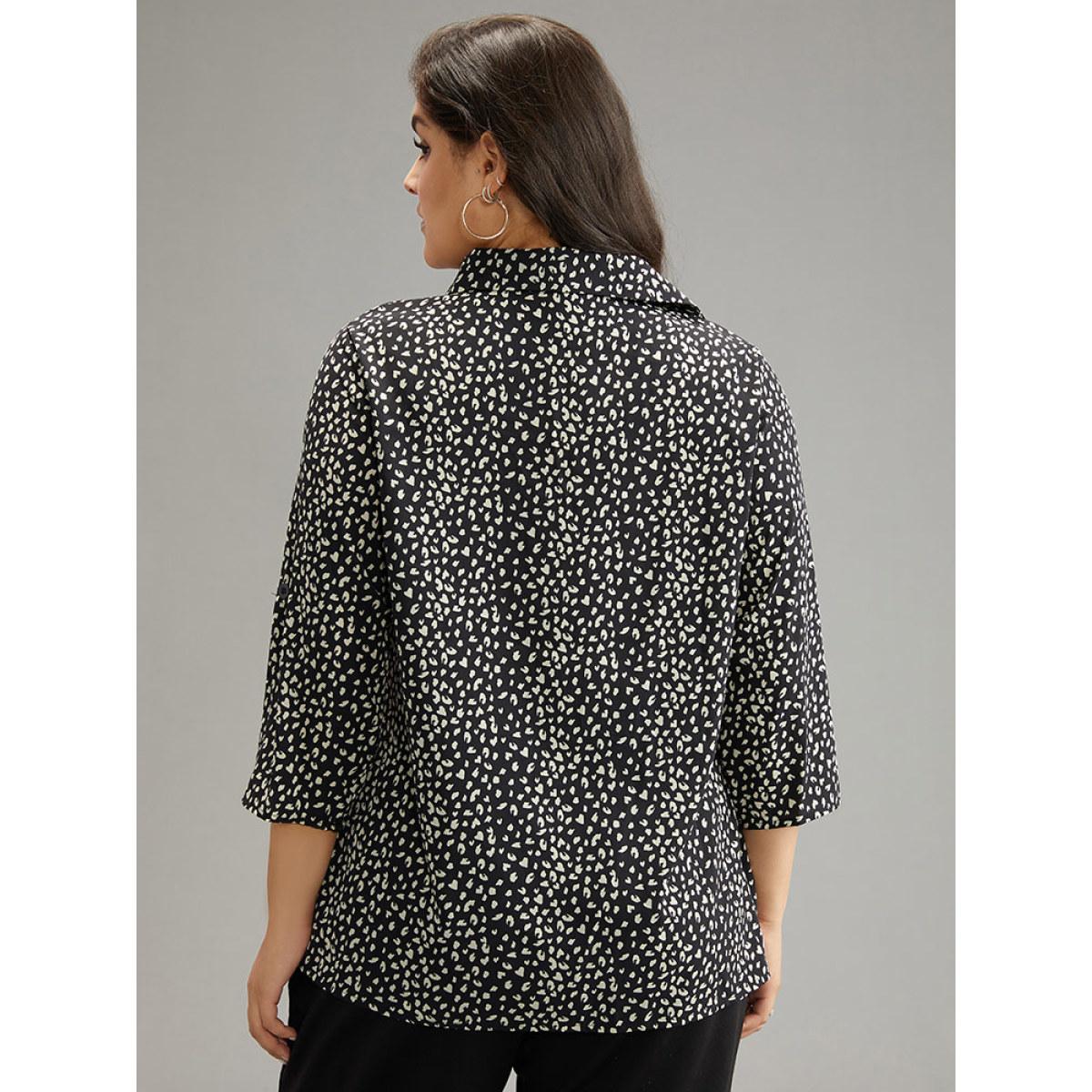 Plus Size Black Leopard Print Shirt Collar Button Through Blouse Women Office Elbow-length sleeve Shirt collar Work Blouses BloomChic 10/M Product Image