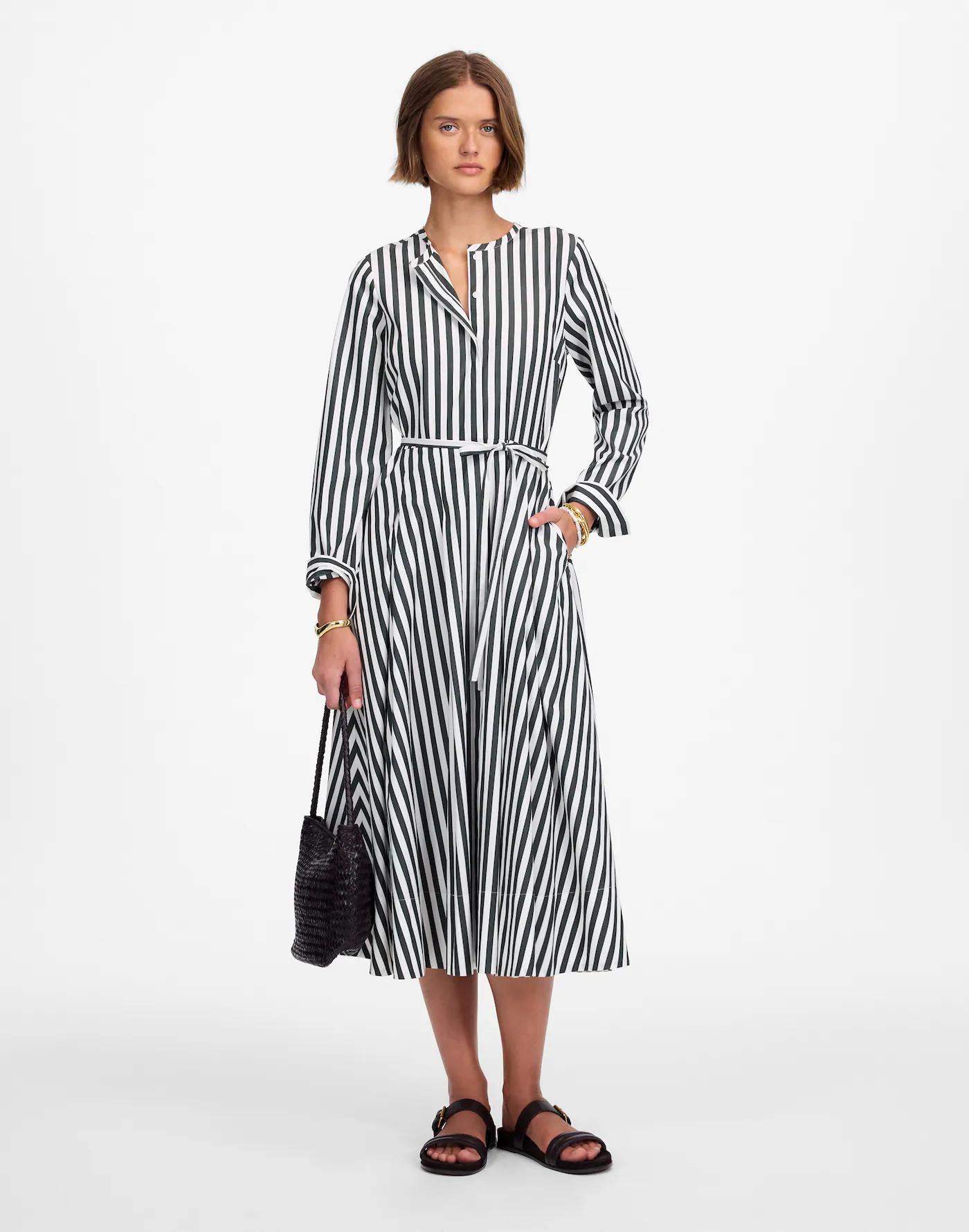 Petite Tie-Waist Midi Shirtdress in Stripe Product Image