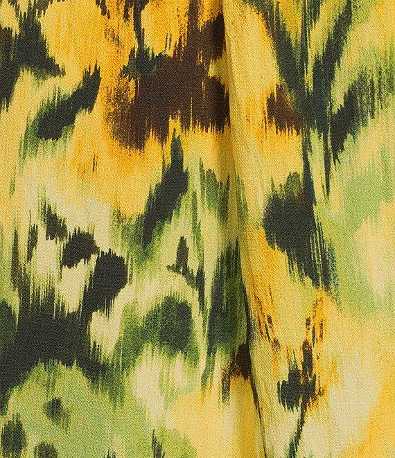 Investments Woven Plus Size Tropical Floral Short Sleeve Point Collar Partial Button Front Top Product Image