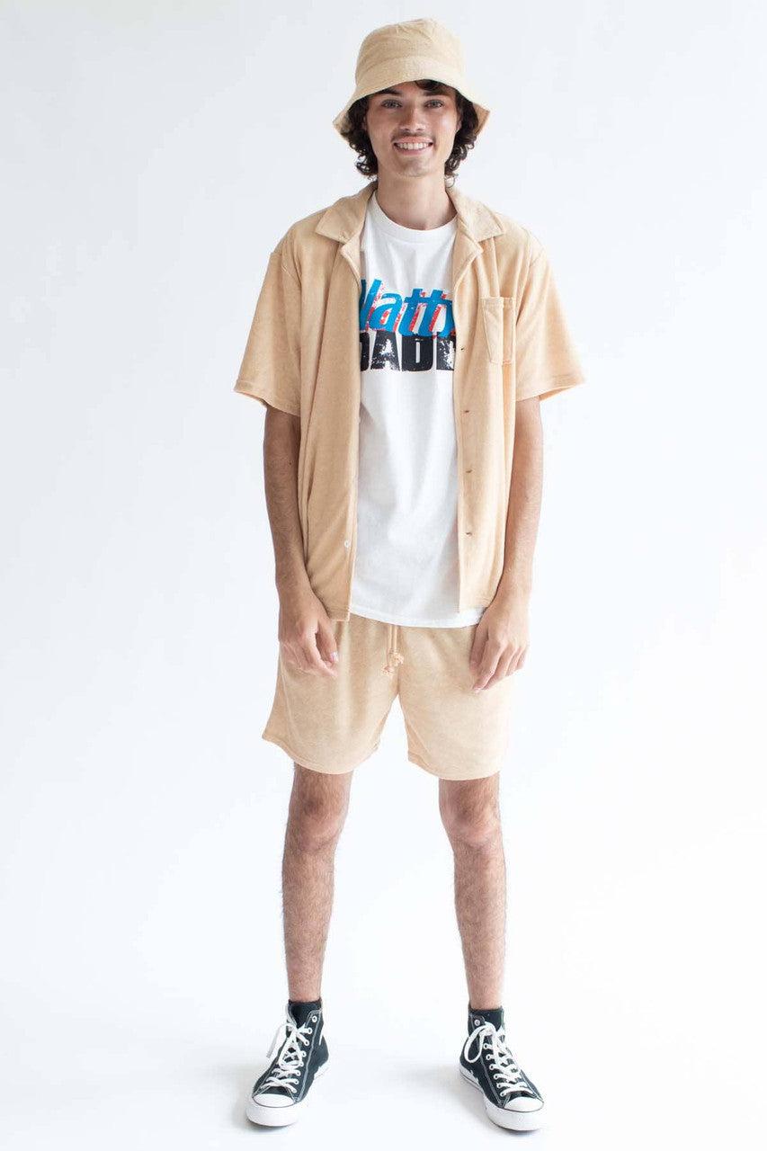 Tan Terry Knit Button Up Shirt Product Image