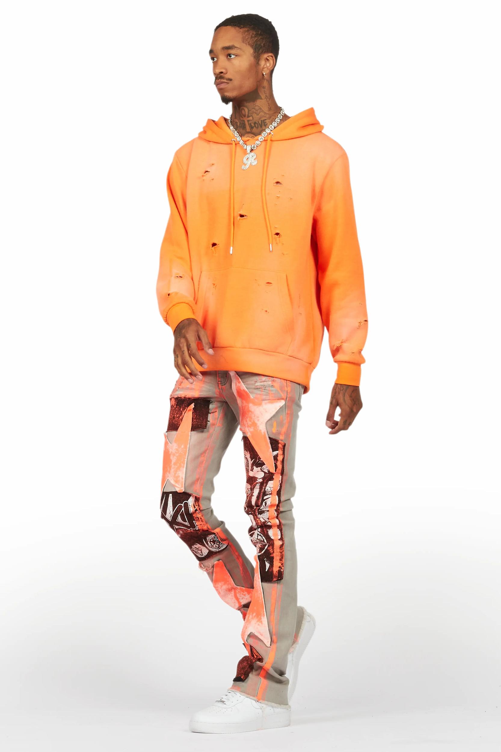 Valko Grey/Orange Roller Paint Stacked Flare Jean Male Product Image