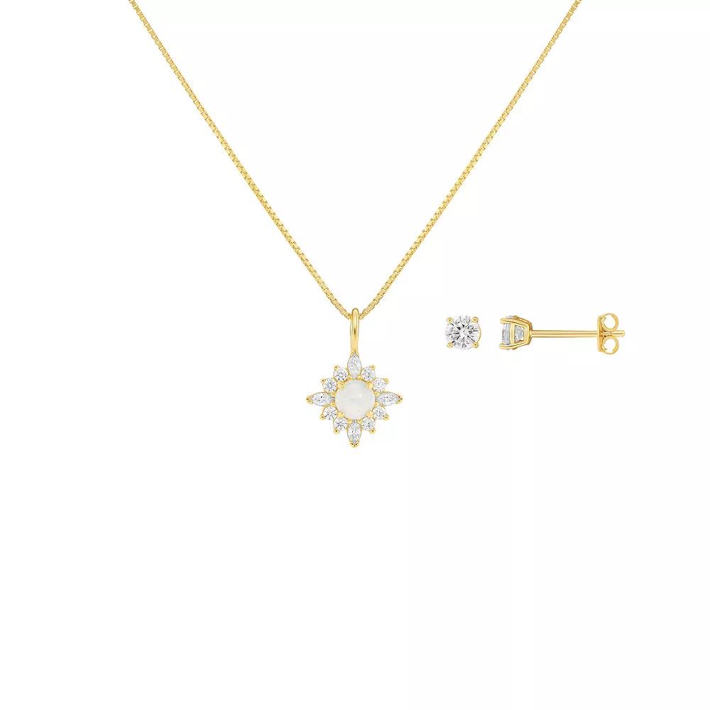 PRIMROSE Sterling Silver Cubic Zirconia & Opal Cluster Pendant Necklace & Stud Earring Set, Women's, Size: 18", Yellow Gold Tone Opal Product Image
