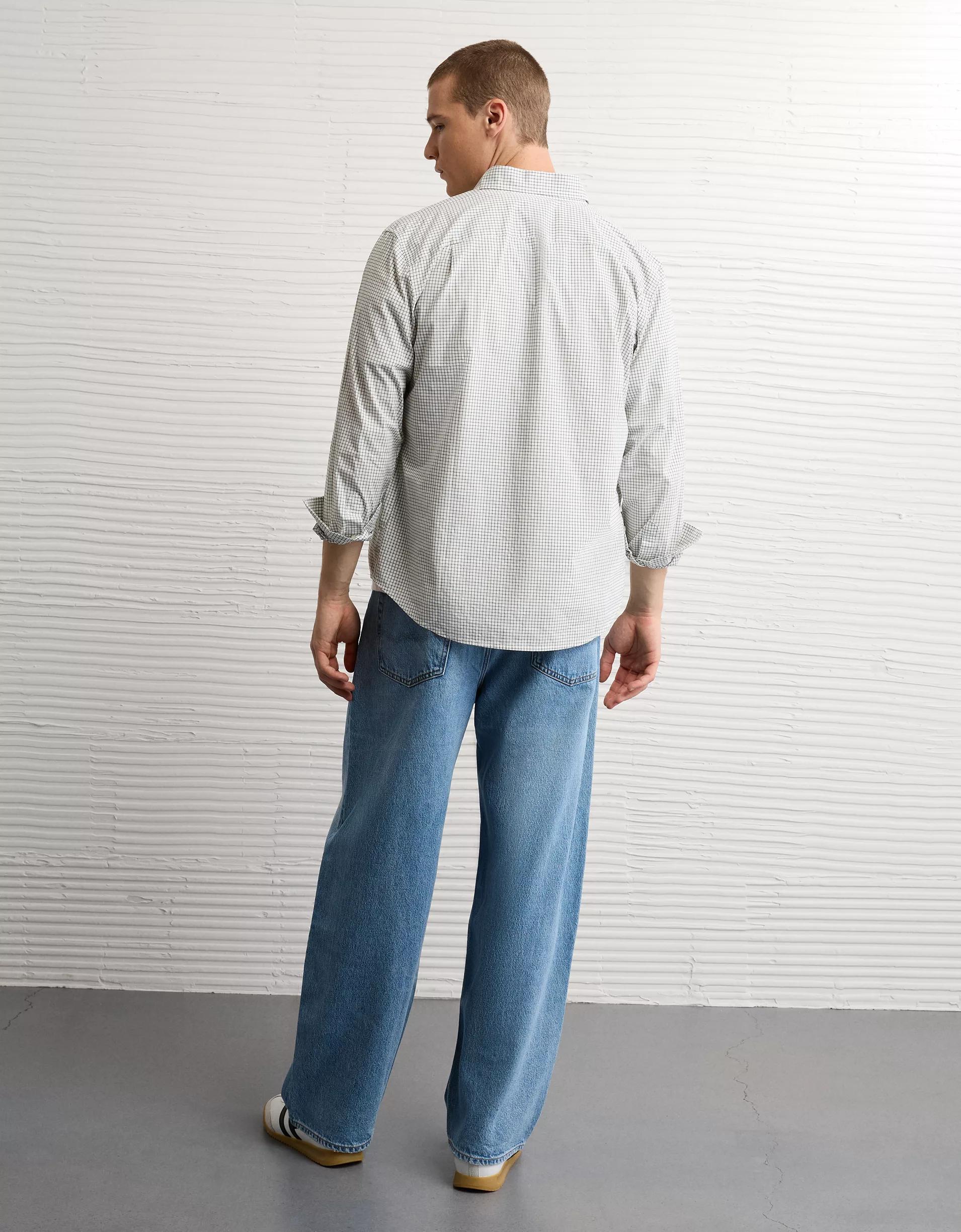 AE Everyday Relaxed Fit Plaid Button-Up Shirt Product Image