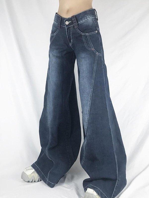 Stitch Detail Straight Leg Cargo Jeans Product Image
