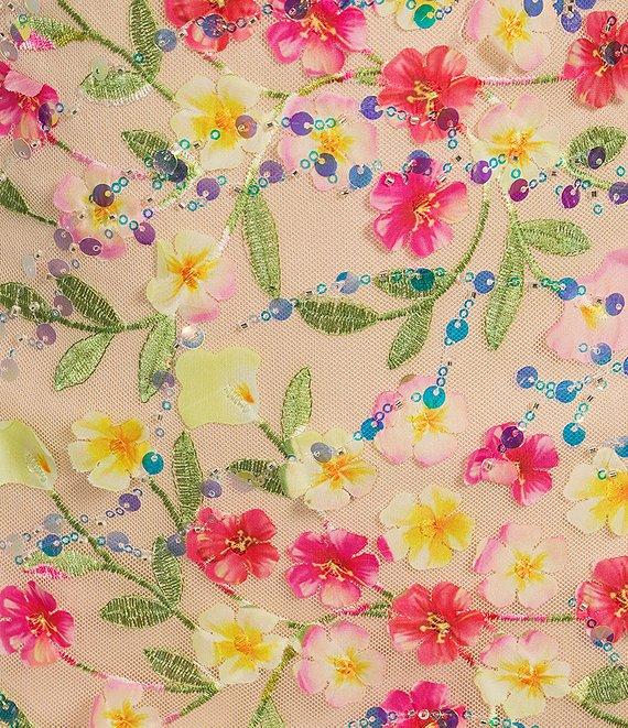 Honey and Rosie 3D Floral Sequin Spaghetti Strap Mermaid Dress Product Image