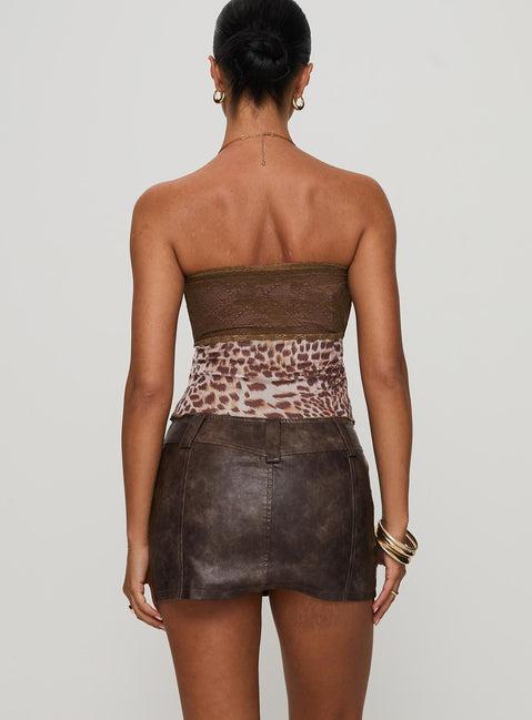 Anarchy Faux Leather Mini Skirt Brown Product Image