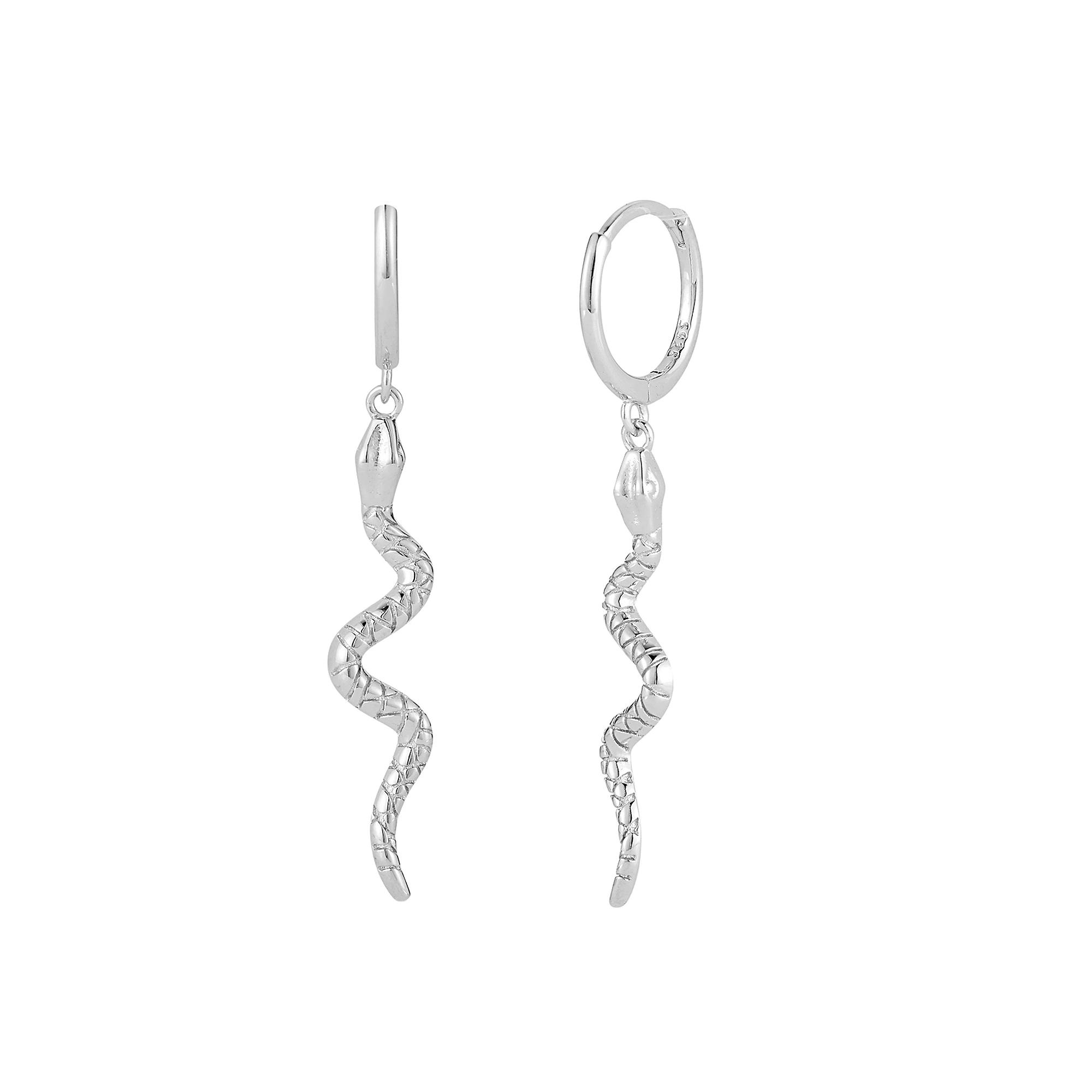 Sunkissed Sterling Snake Hoop Drop Earrings, Women's, Silver Tone Product Image