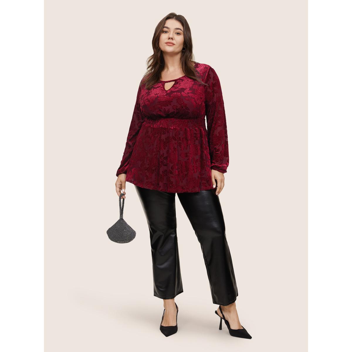 Plus Size Scarlet Velvet Keyhole Crochet Lace Blouse Women Glamour Long Sleeve Keyhole Cut-Out Party Blouses BloomChic 18-20/2X Product Image